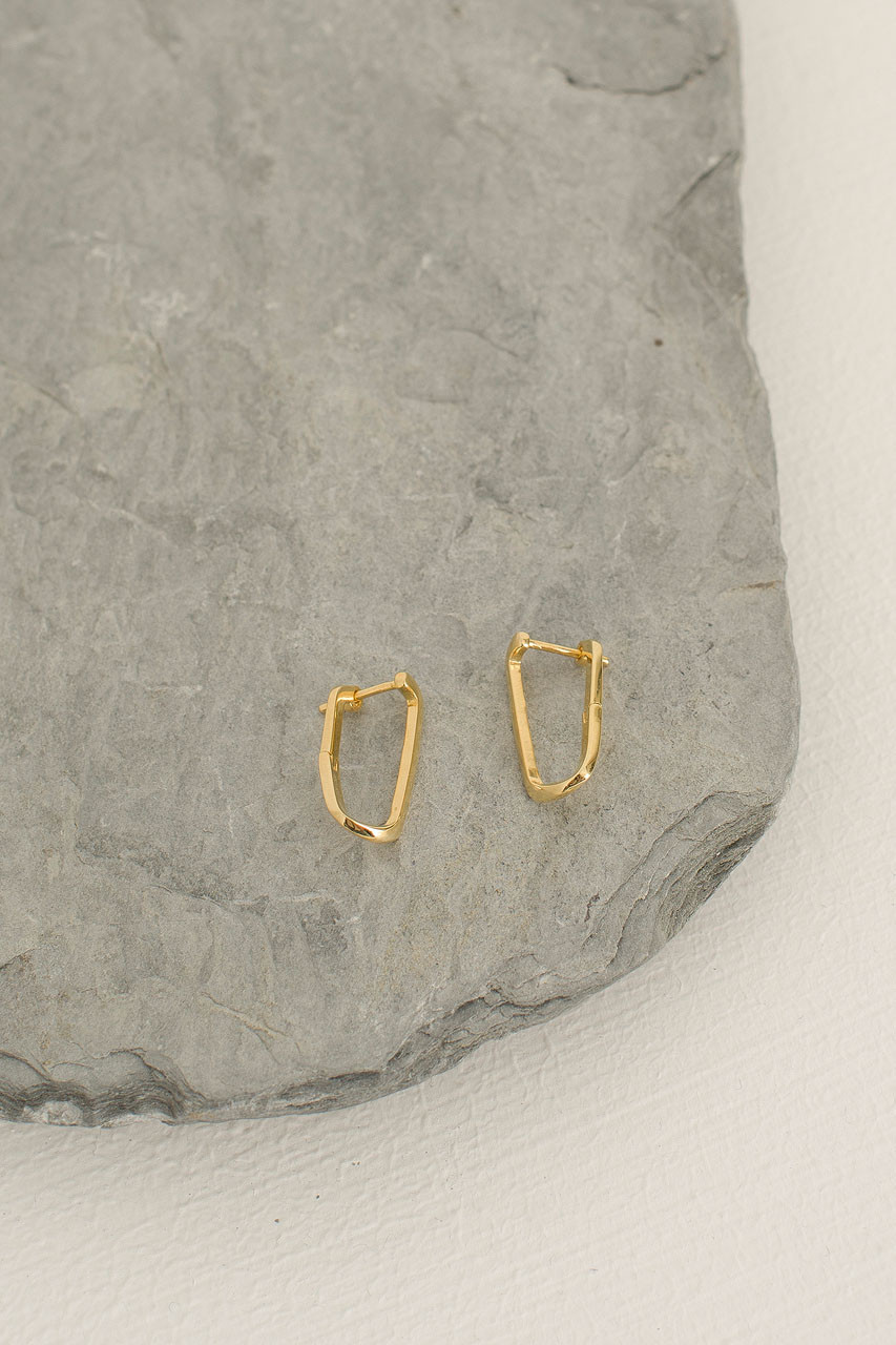 Block Twist Hoop Earrings, 14K Gold Plated