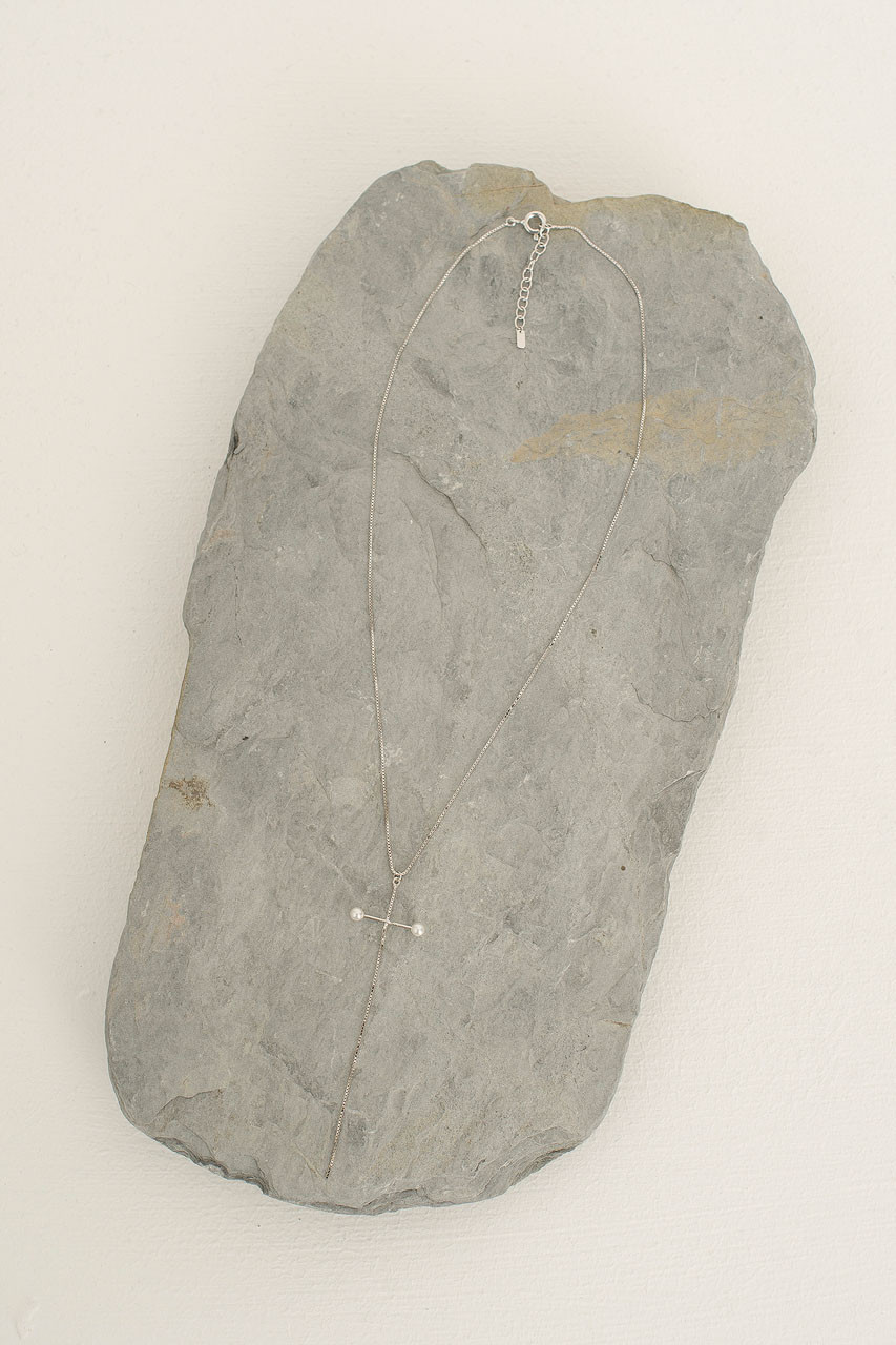 Mini Pearl Bar Necklace, Sterling Silver