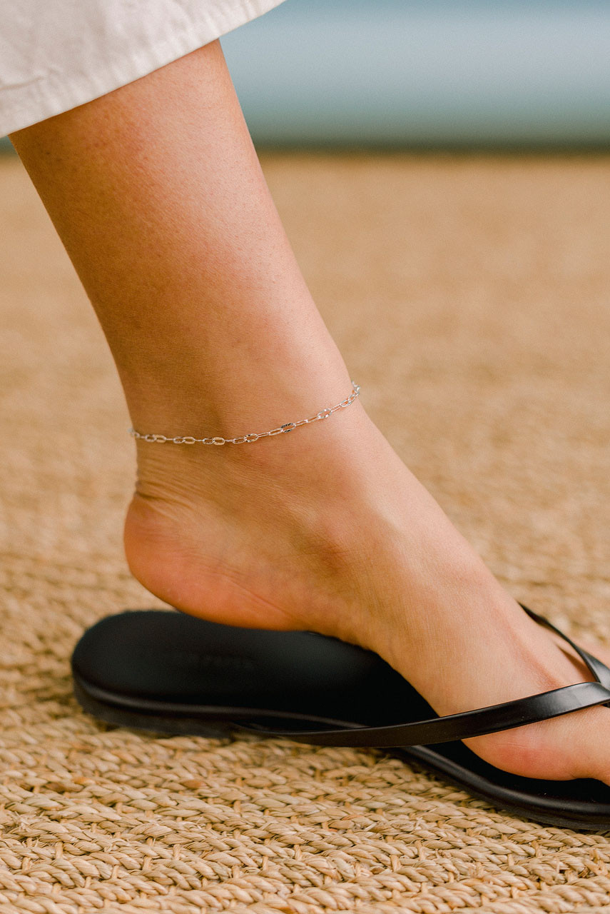 Mini Chain Anklet, Sterling Silver