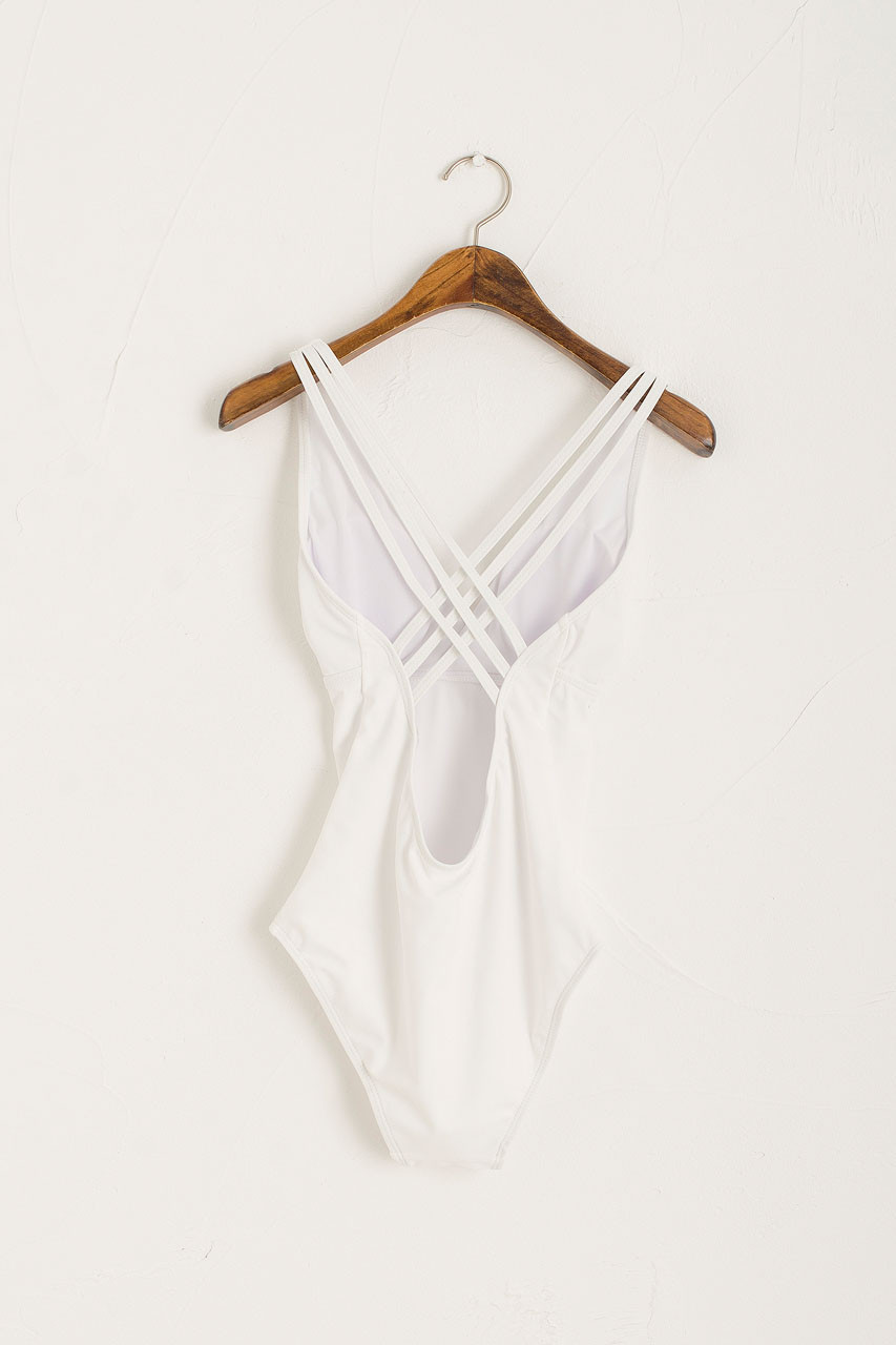 Deep V Neck Swimsuit, White