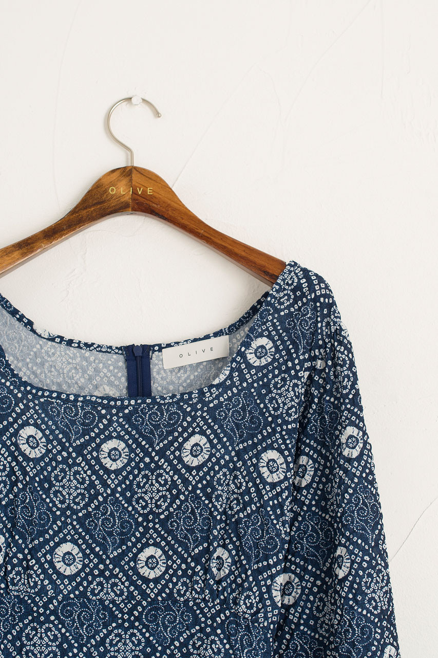 Printed Mini Dress, Navy