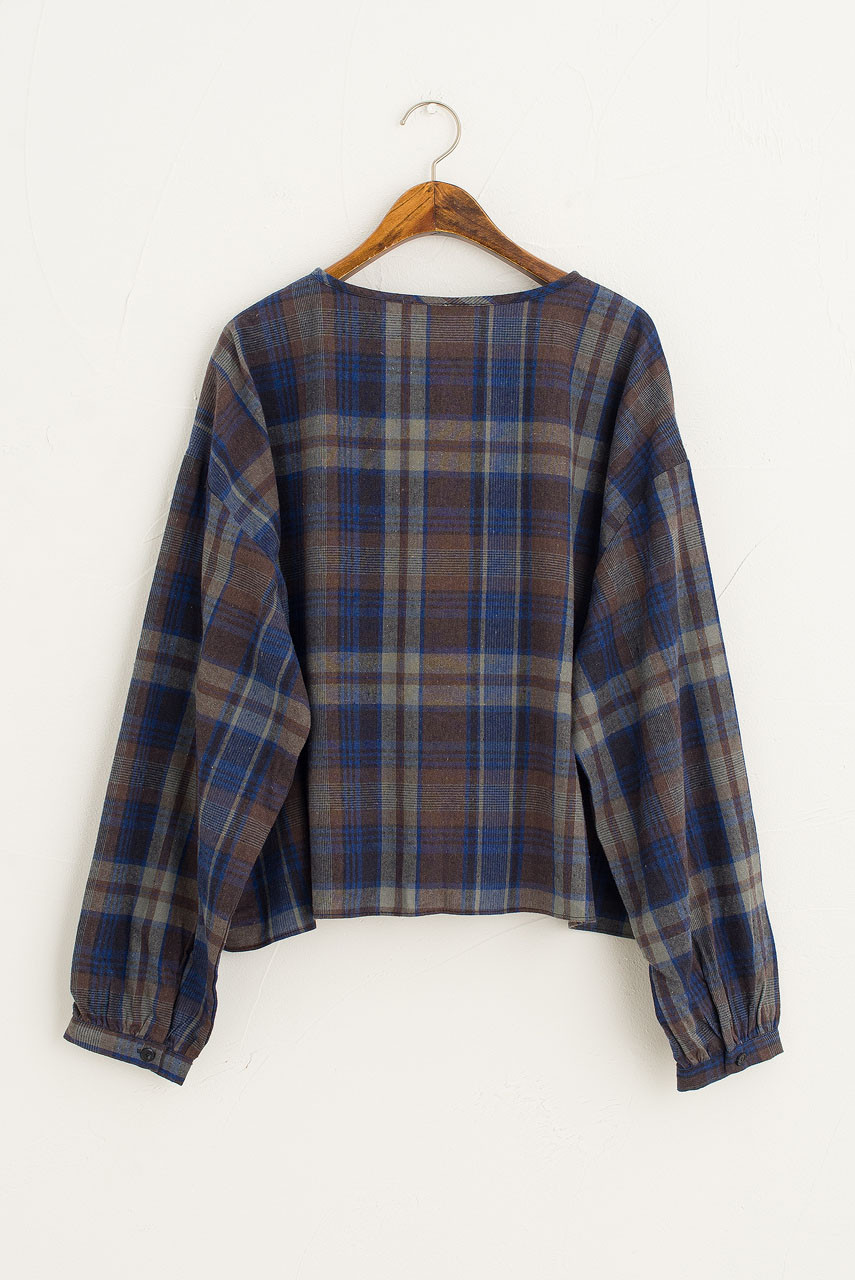 Large Check Over Size Short Shirt, Blue