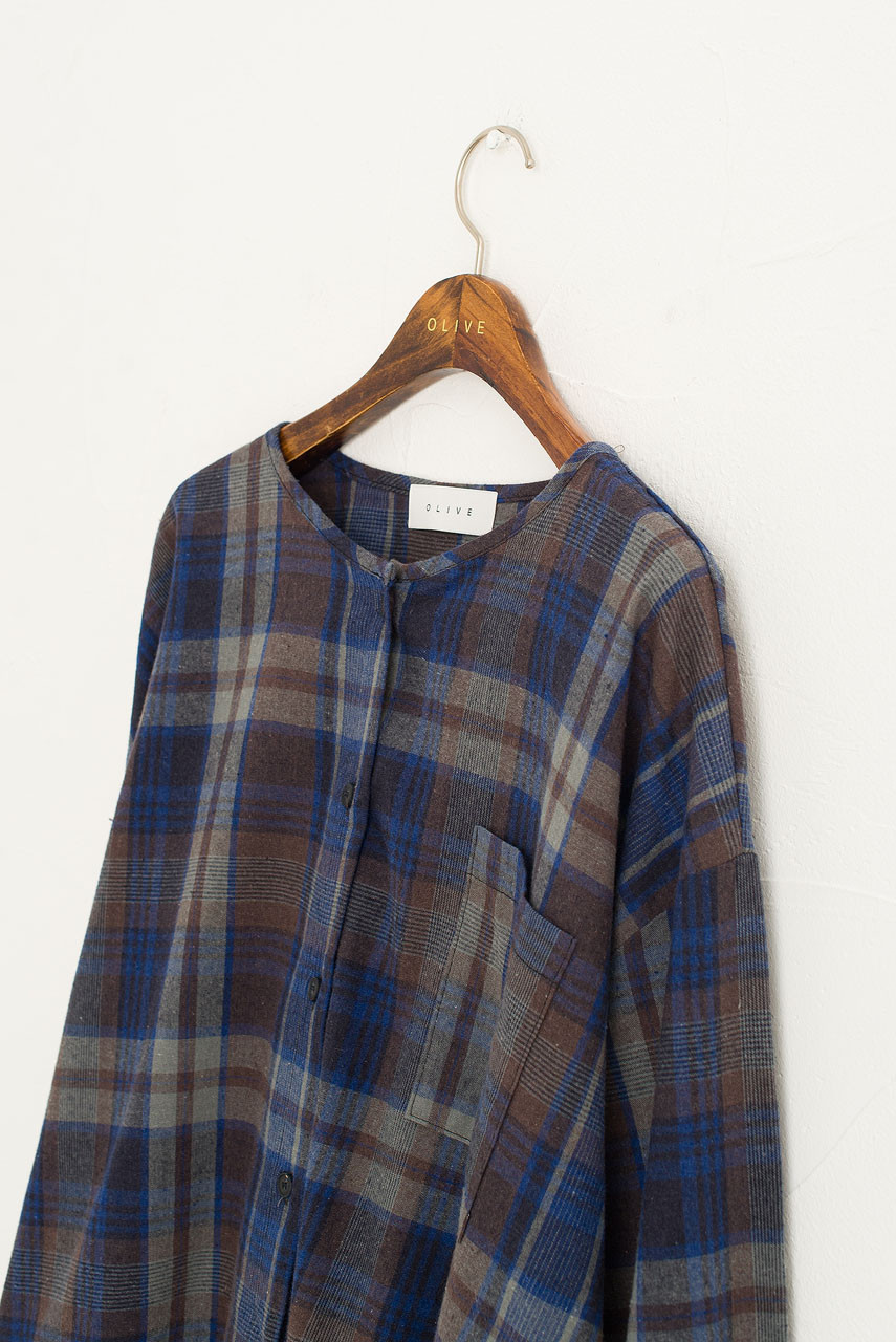 Large Check Over Size Short Shirt, Blue