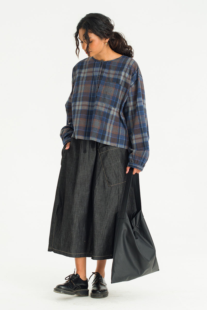 Large Check Over Size Short Shirt, Blue