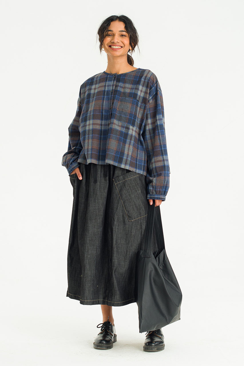 Large Check Over Size Short Shirt, Blue