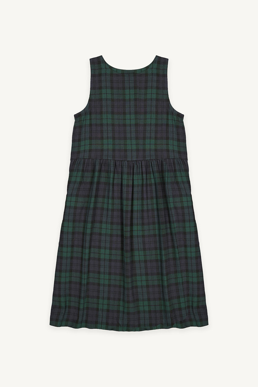 Double Faced Cotton Check Pinafore Dress, Green