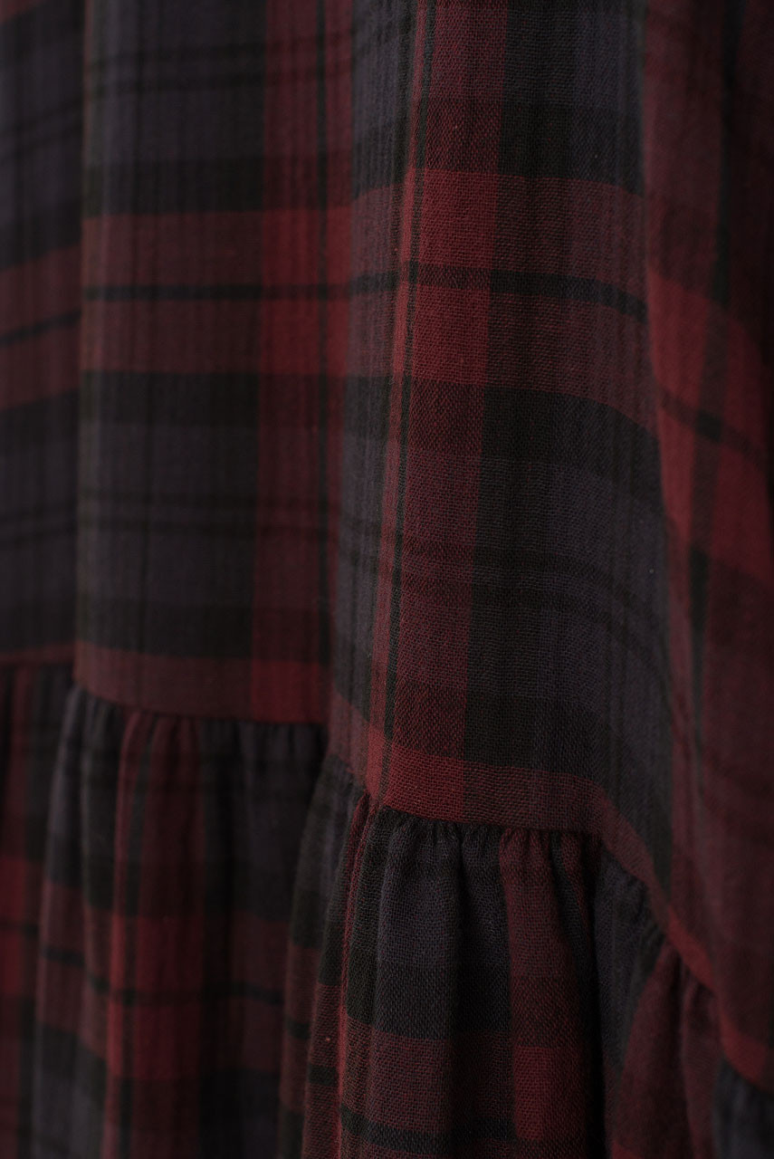 Double Faced Cotton Check Pinafore Dress, Burgundy