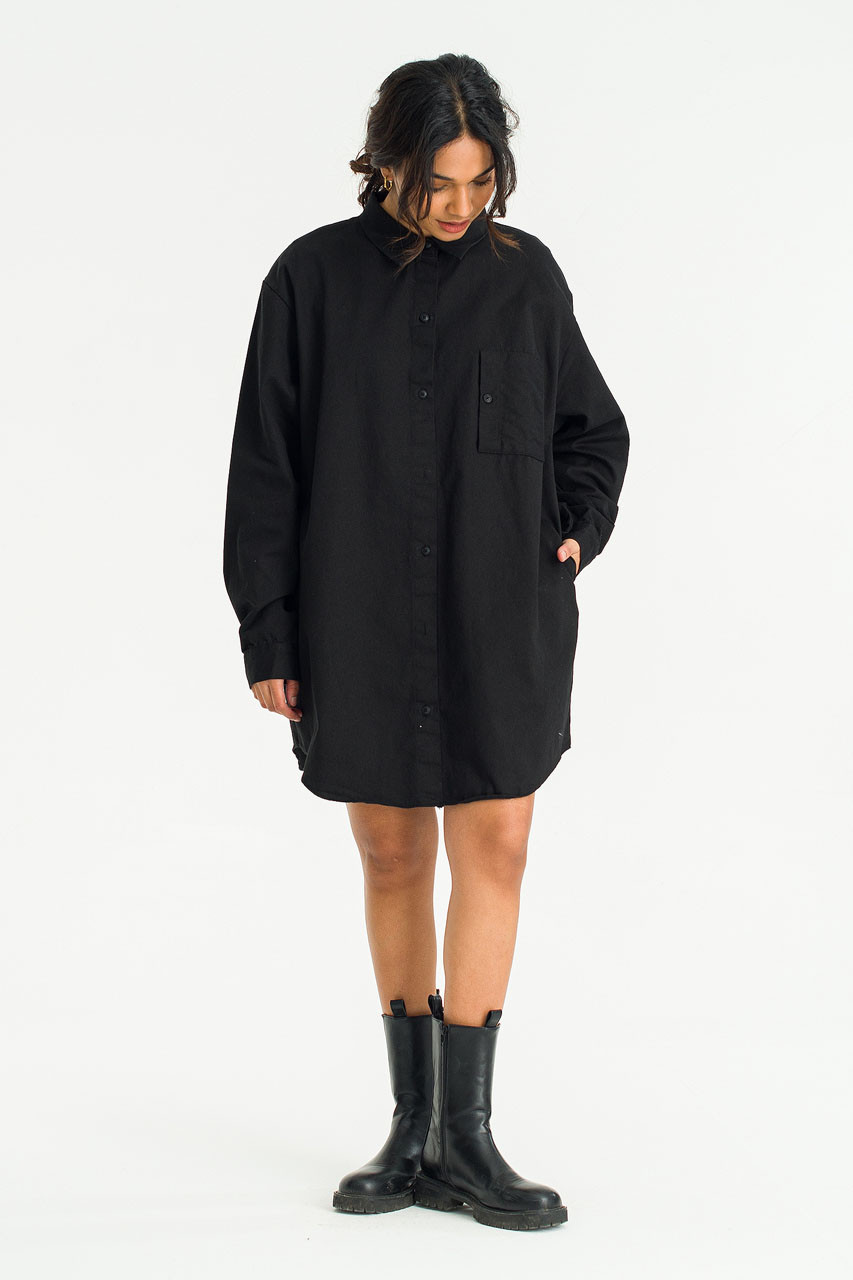 Oxford Mini Shirt Dress, Black