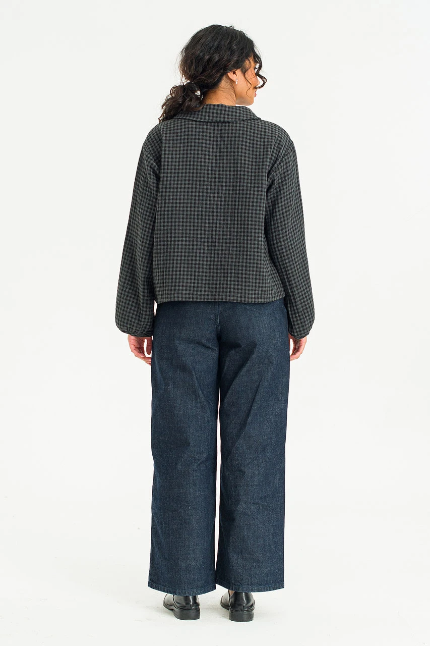 Hoya Peter Pan Collar Gingham Blouse, Charcoal
