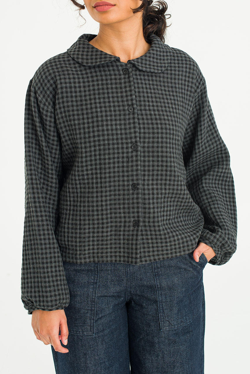 Hoya Peter Pan Collar Gingham Blouse, Charcoal