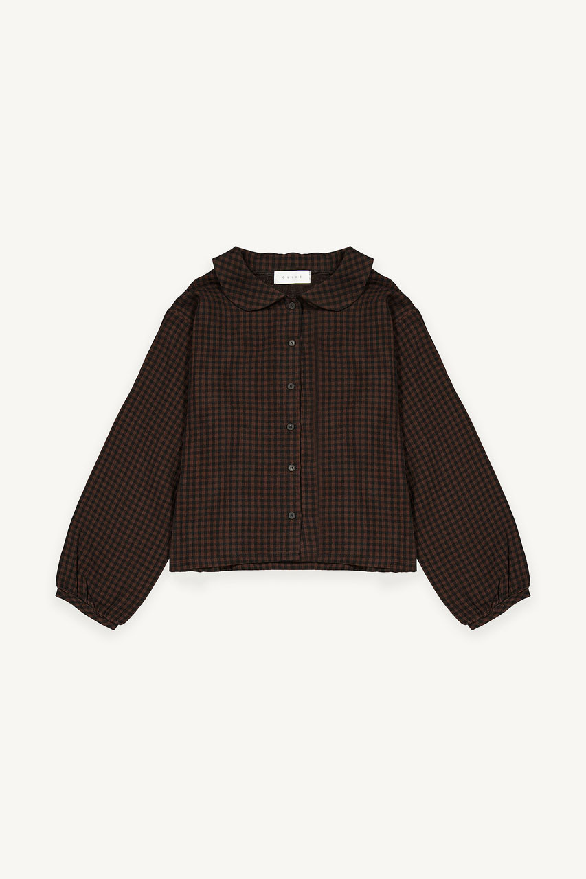 Hoya Peter Pan Collar Gingham Blouse, Brown