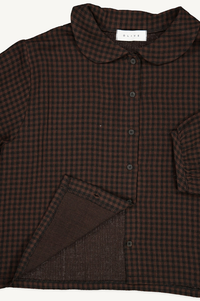Hoya Peter Pan Collar Gingham Blouse, Brown