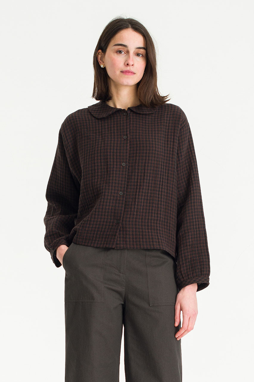 Hoya Peter Pan Collar Gingham Blouse, Brown