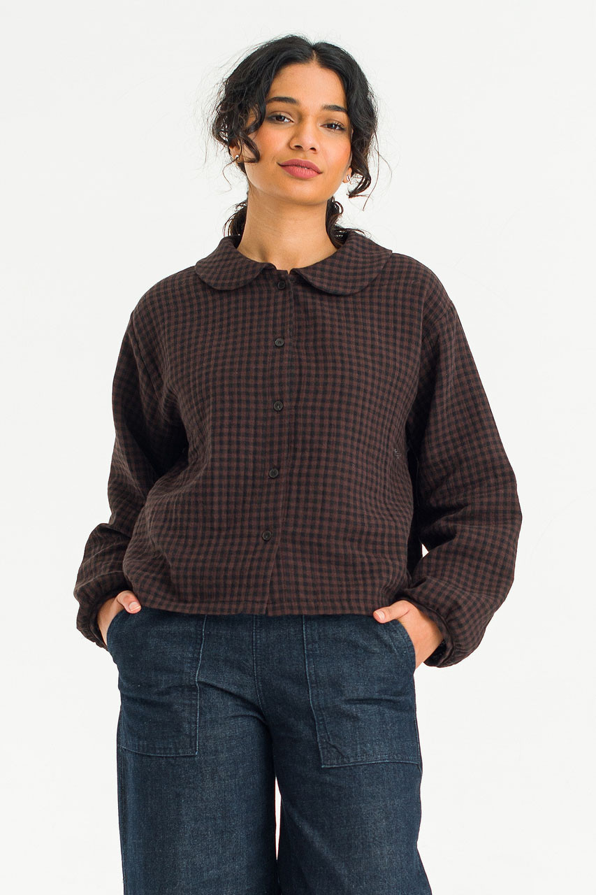 Hoya Peter Pan Collar Gingham Blouse, Brown