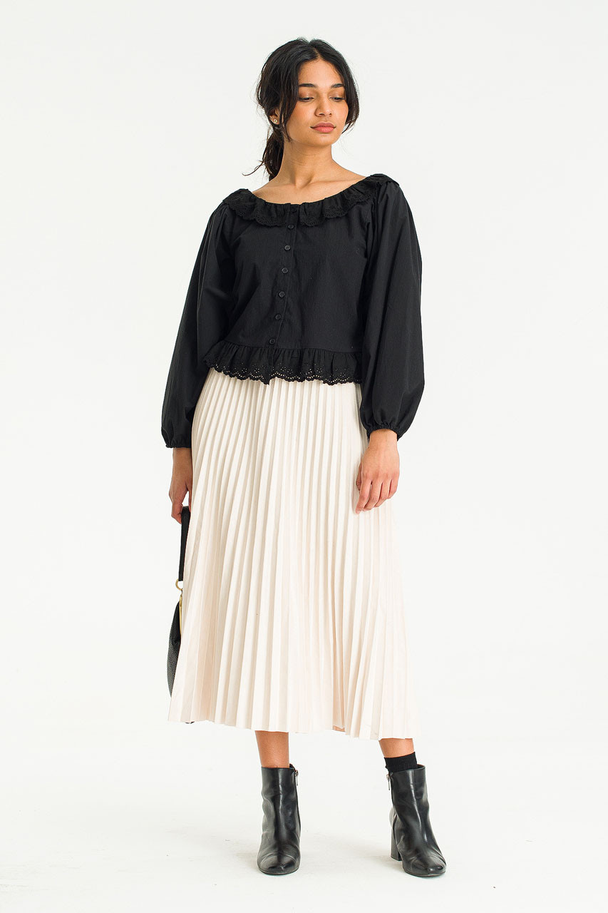 Moa Faux Suede Pleated Skirt, Ivory