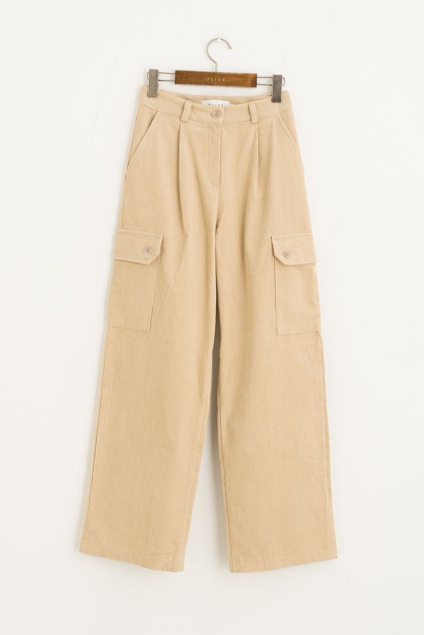 Boxy Cargo Cord Pants, Beige