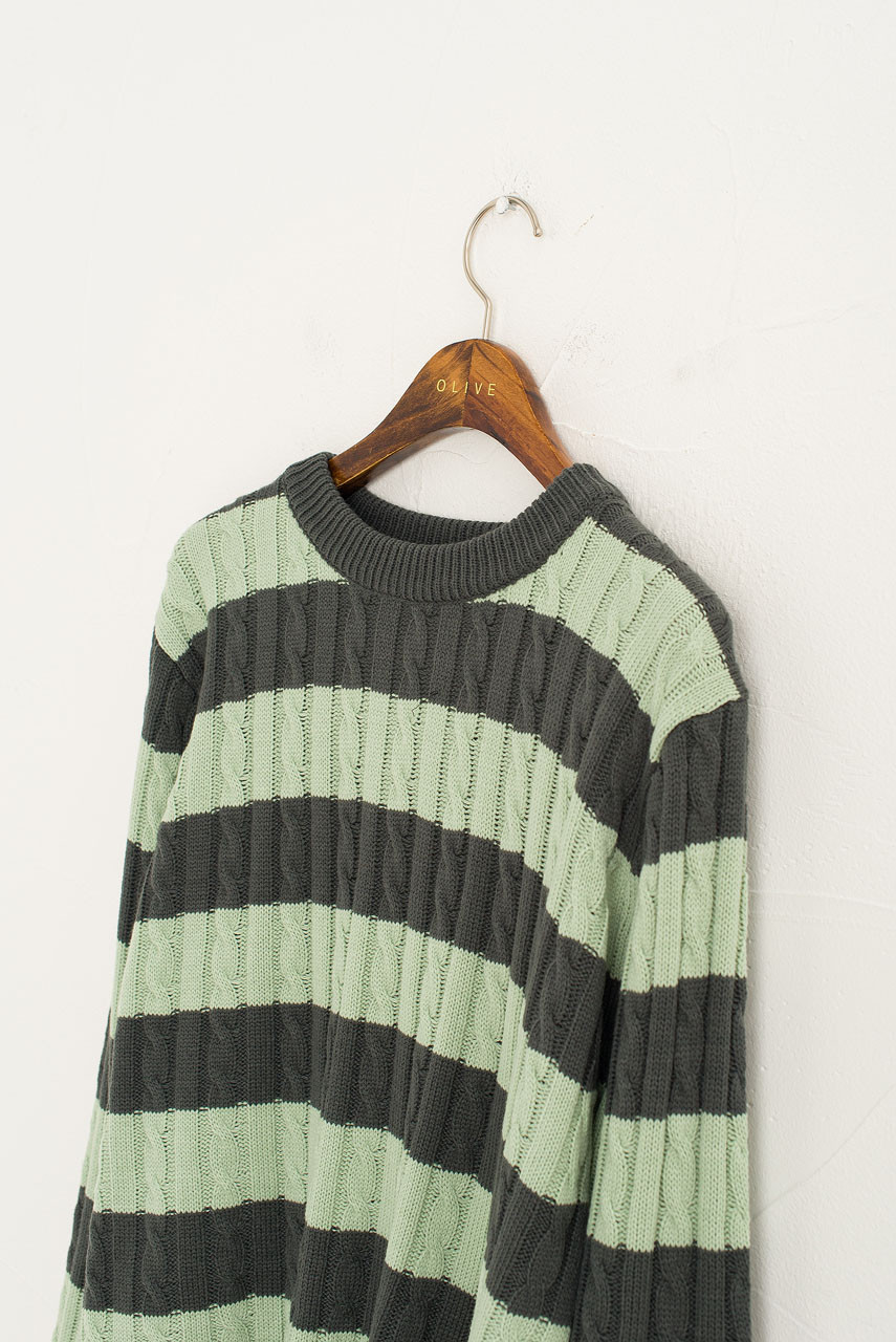 Sunny Stripe Cable Jumper, Khaki