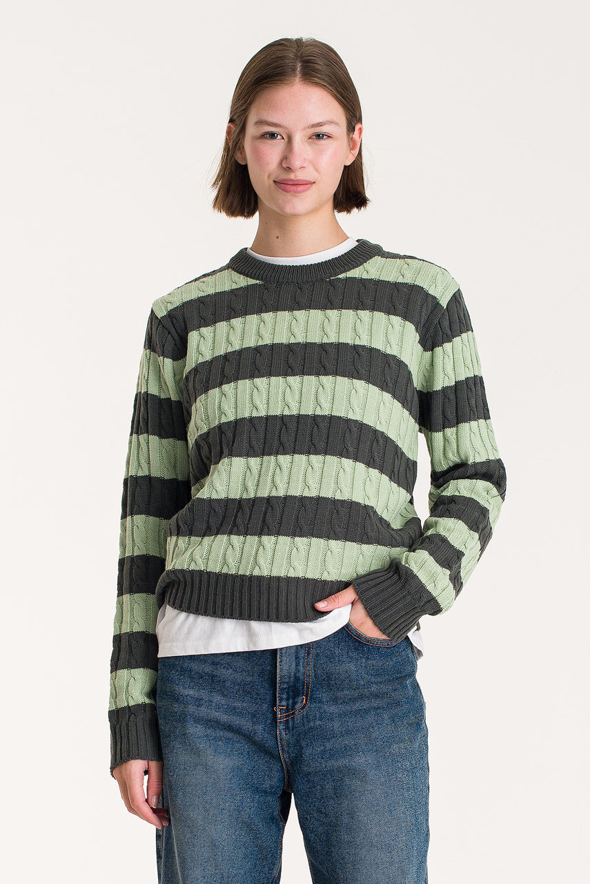 Sunny Stripe Cable Jumper, Khaki