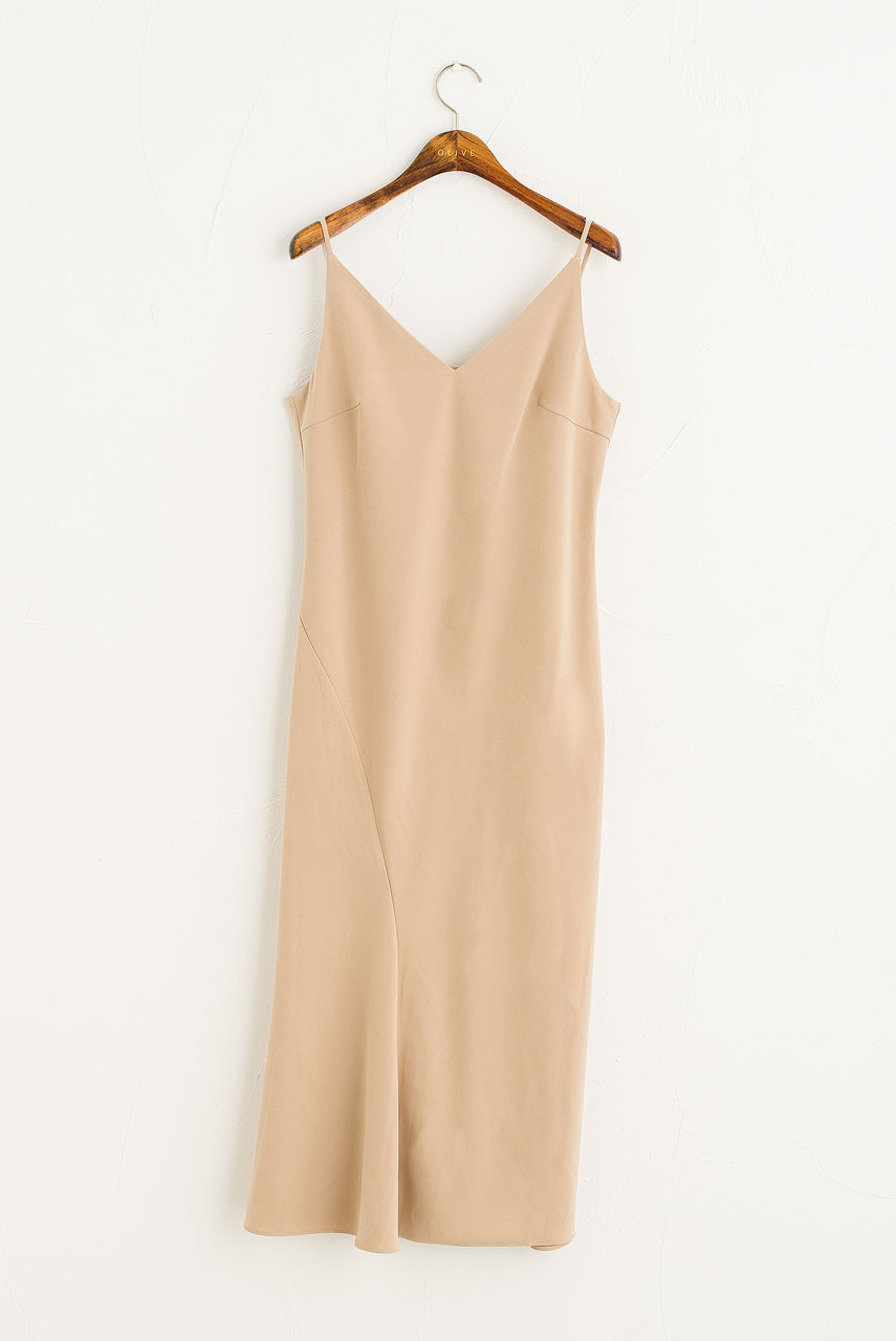 Laura Satin Sleeveless Dress, Creambeige