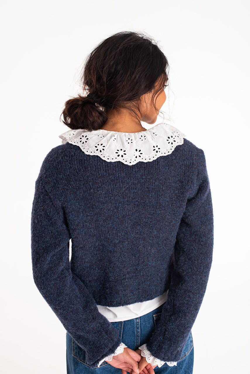 Hana Mini Crop Cardigan, Slate Blue