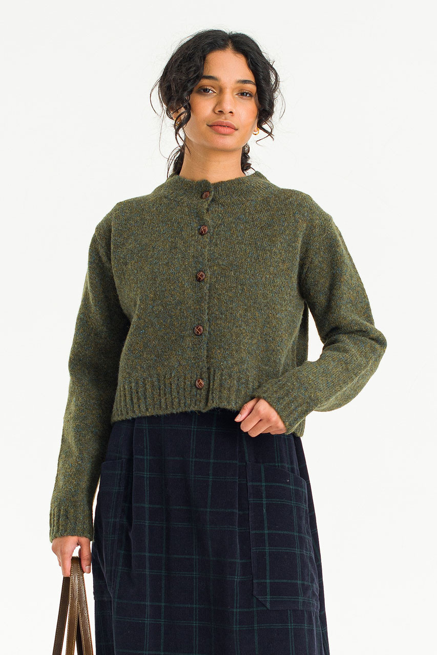 Hana Mini Crop Cardigan, Khaki Melange