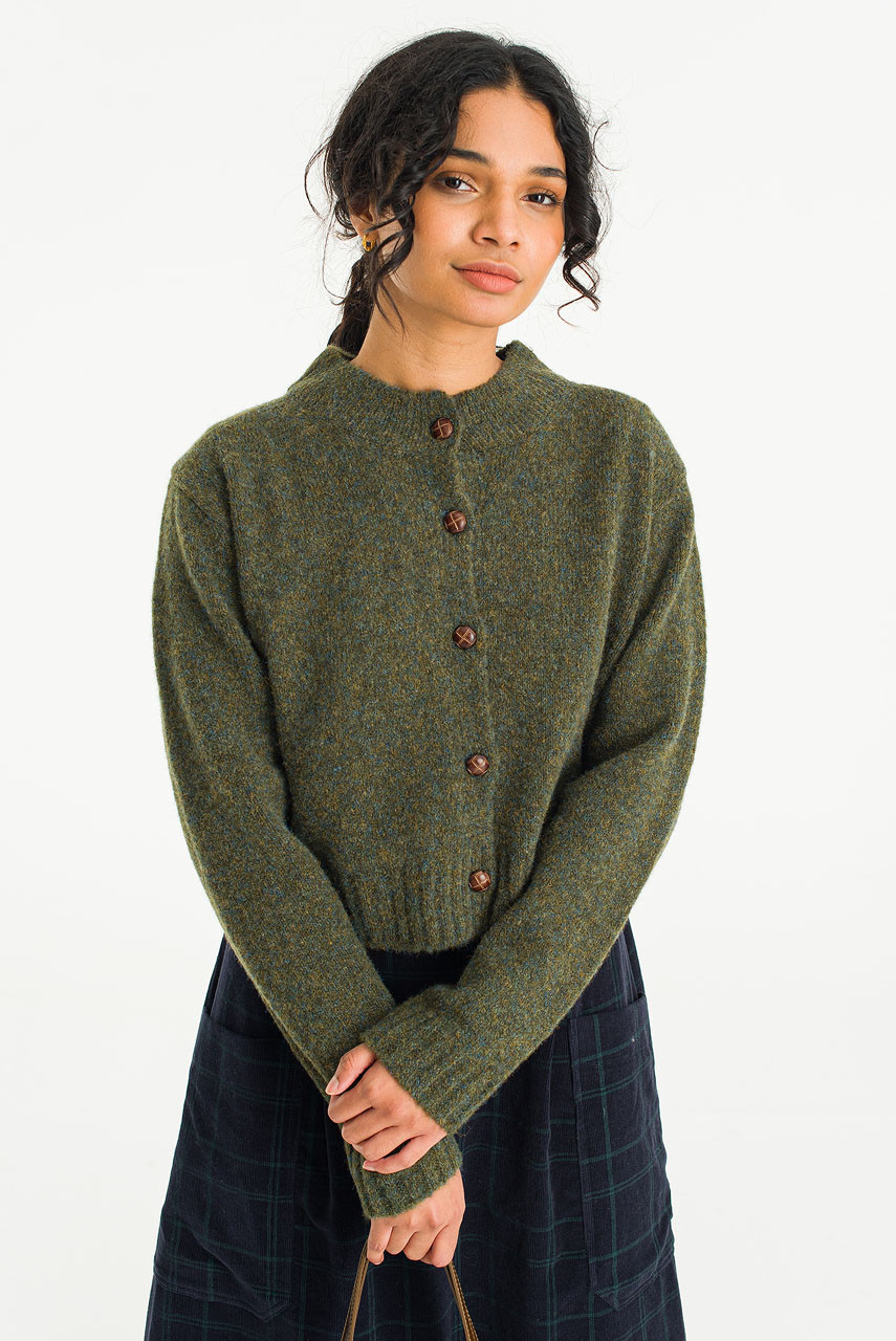 Hana Mini Crop Cardigan, Khaki Melange