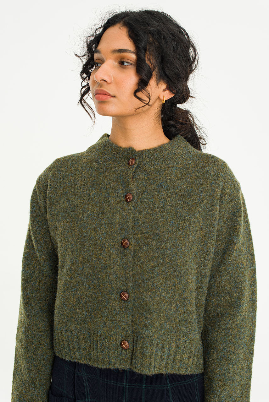 Hana Mini Crop Cardigan, Khaki Melange