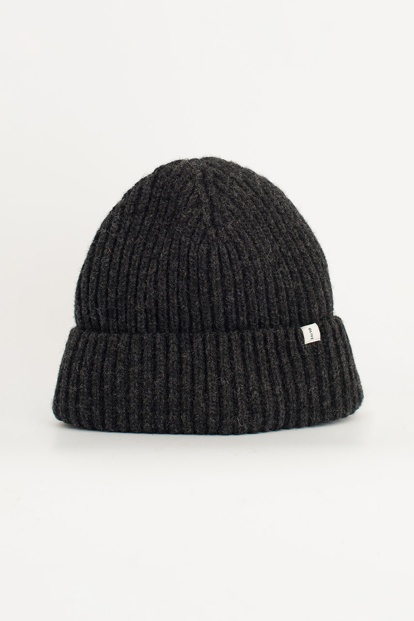 Himari Ribbed Wool Beanie, Charcoal