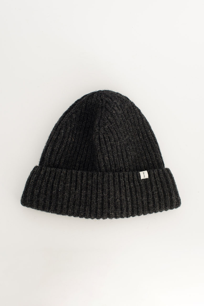 Himari Ribbed Wool Beanie, Charcoal