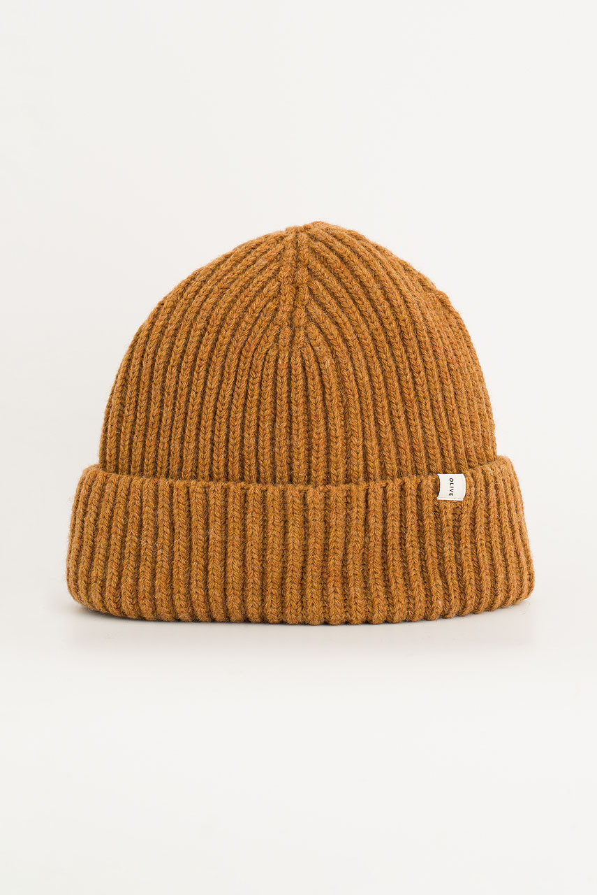 Himari Ribbed Wool Beanie, Camel