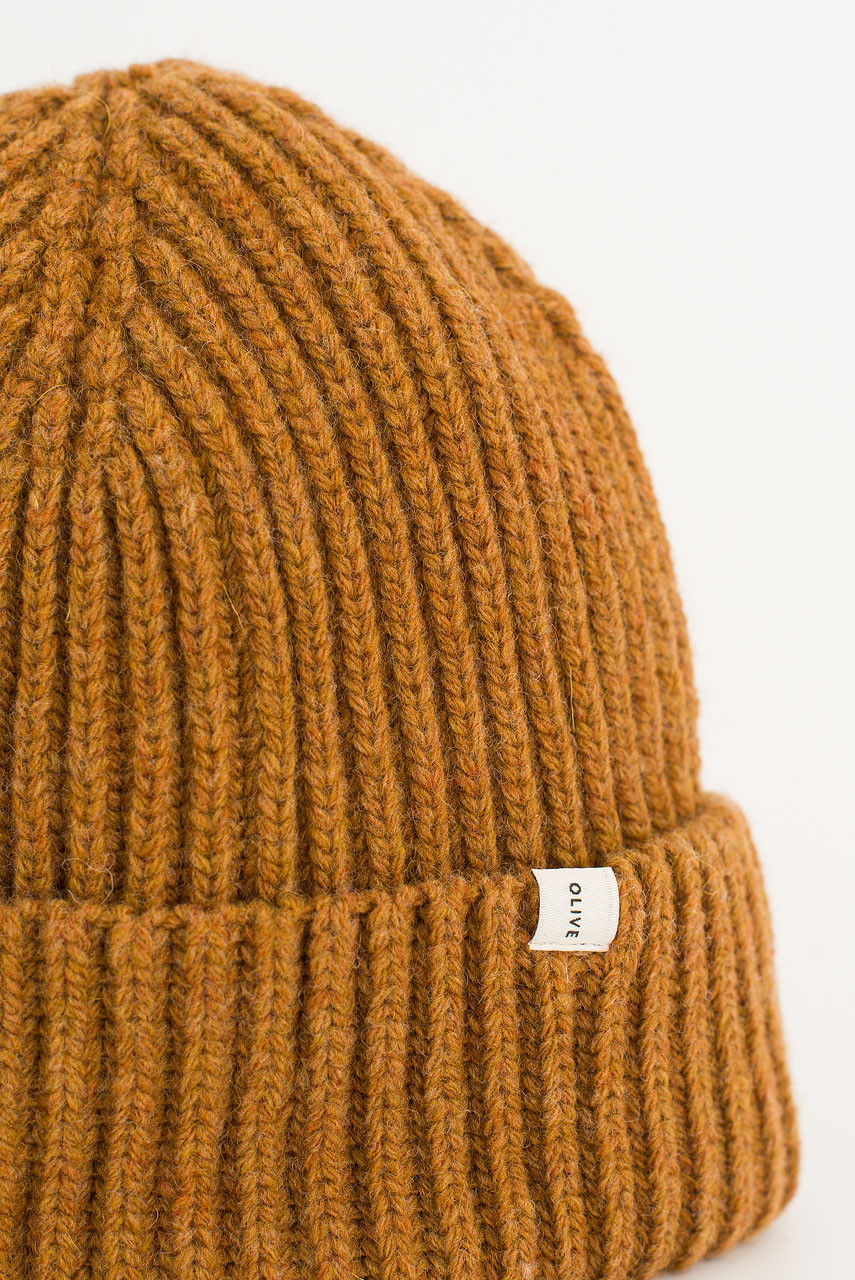 Himari Ribbed Wool Beanie, Camel
