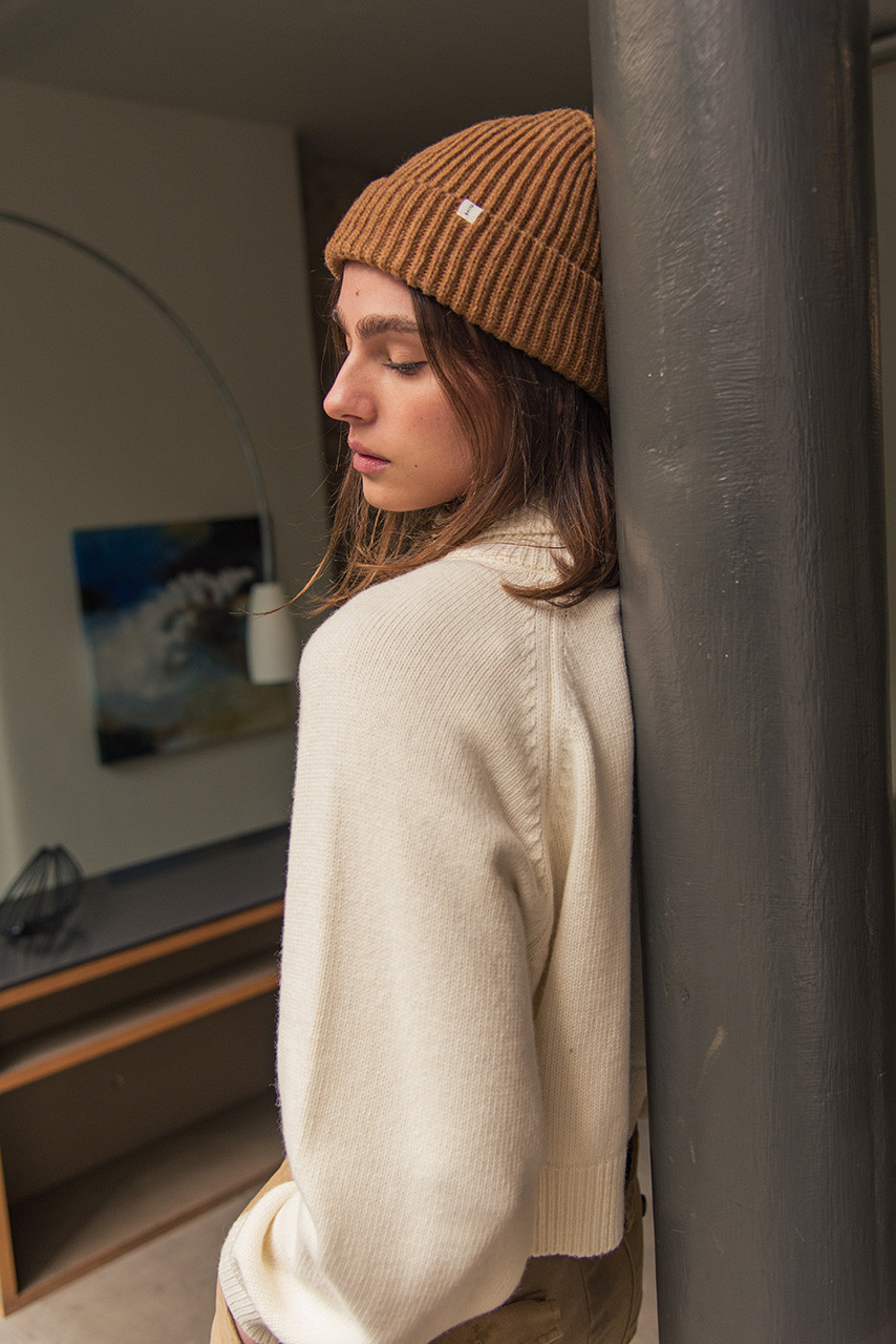 Himari Ribbed Wool Beanie, Camel