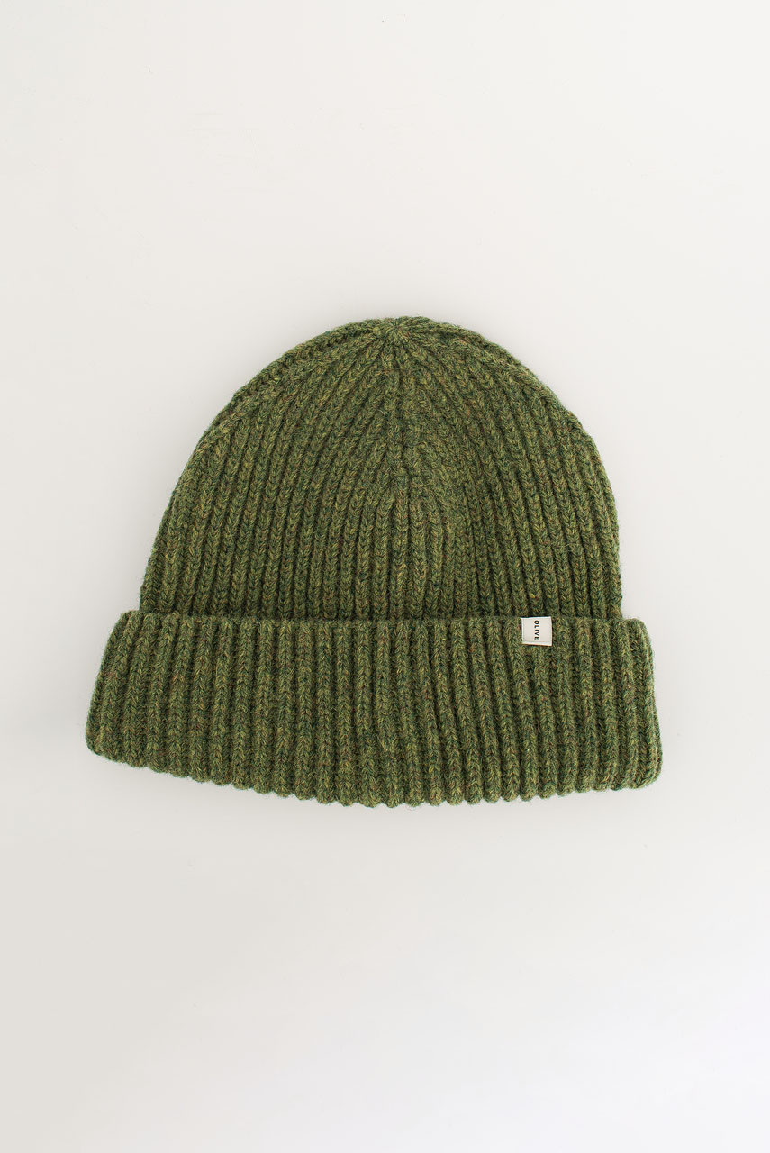 Himari Ribbed Wool Beanie, Khaki Melange