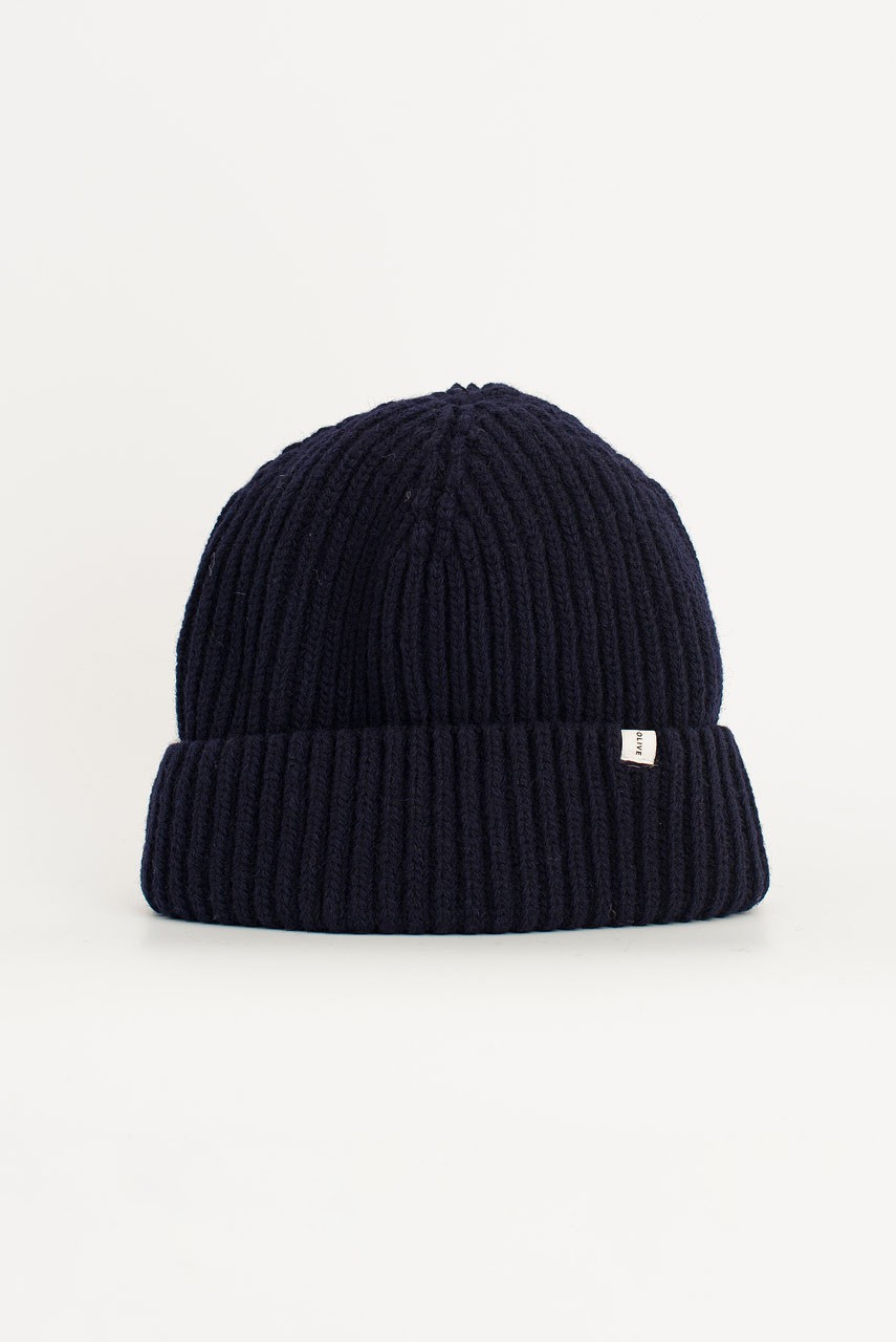 Himari Ribbed Wool Beanie, Navy