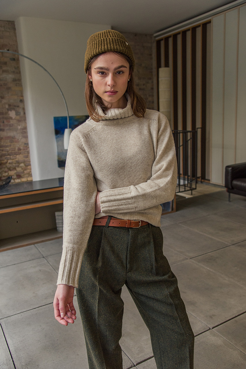 Himari Ribbed Wool Beanie, Cocoa Melange