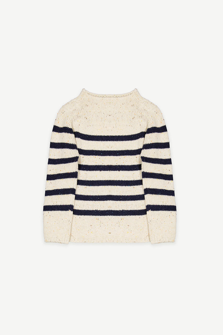Stripe Boucle Boat Neck Jumper, Ivory/Navy