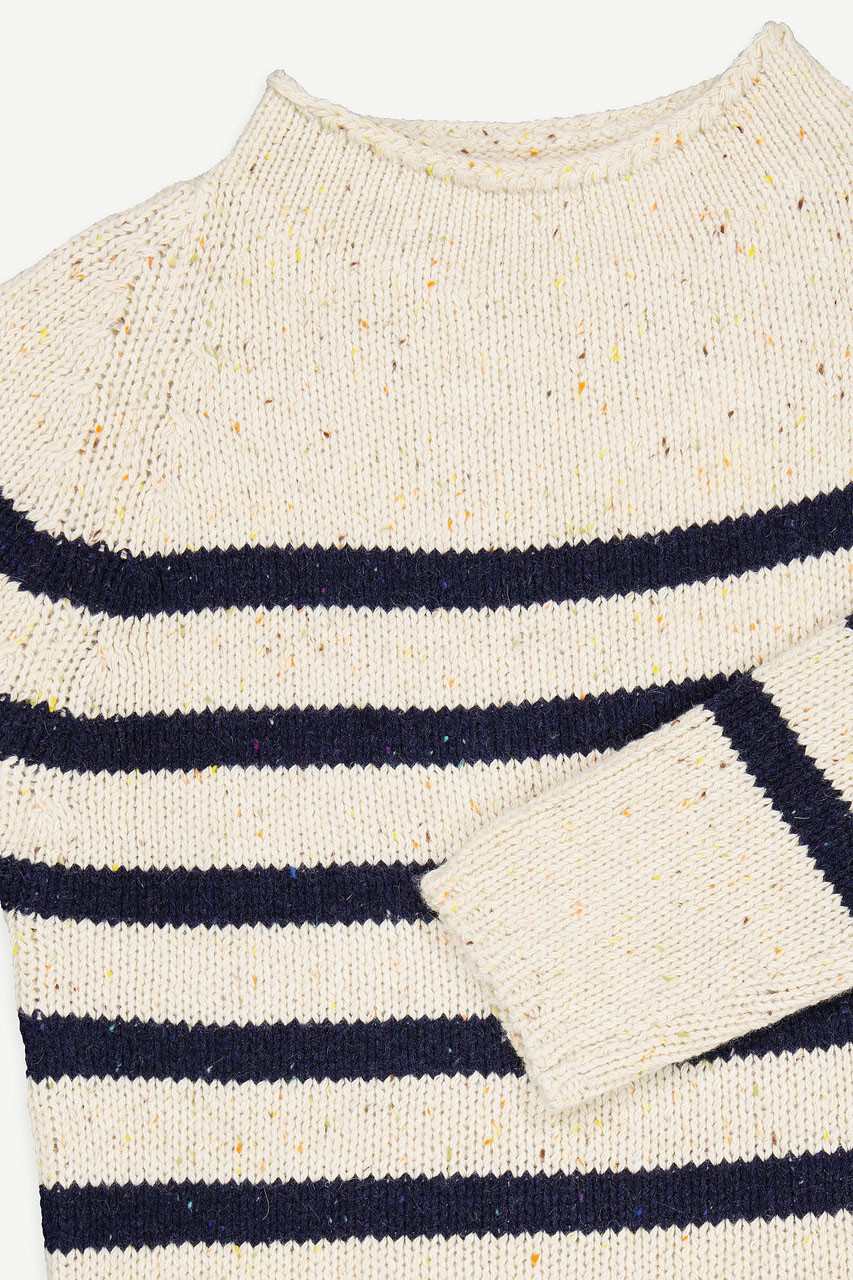 Stripe Boucle Boat Neck Jumper, Ivory/Navy