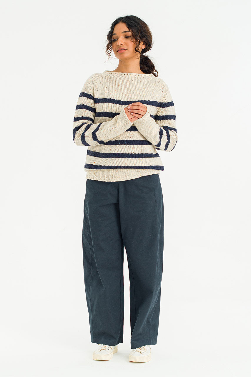 Stripe Boucle Boat Neck Jumper, Ivory/Navy