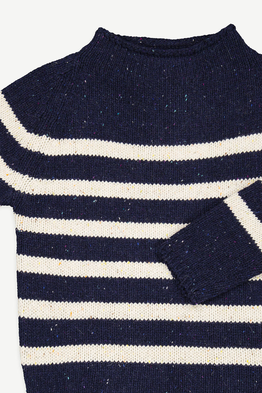Stripe Boucle Boat Neck Jumper, Navy/Ivory
