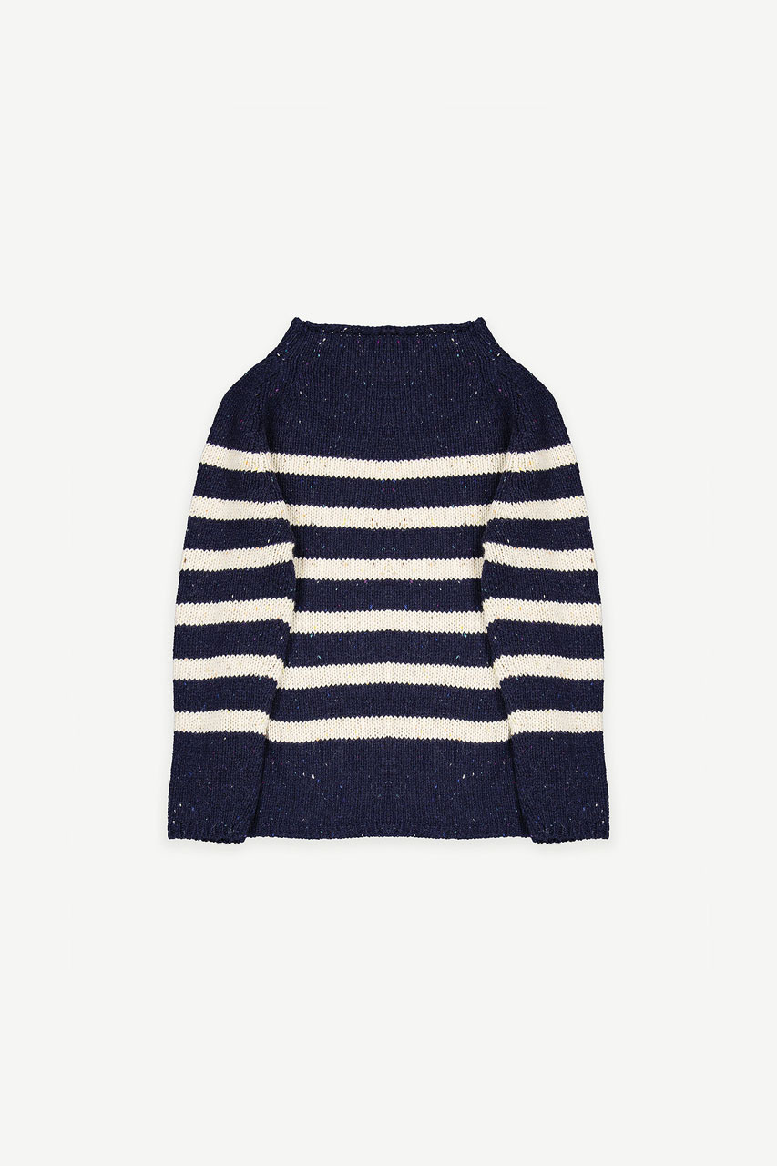 Stripe Boucle Boat Neck Jumper, Navy/Ivory
