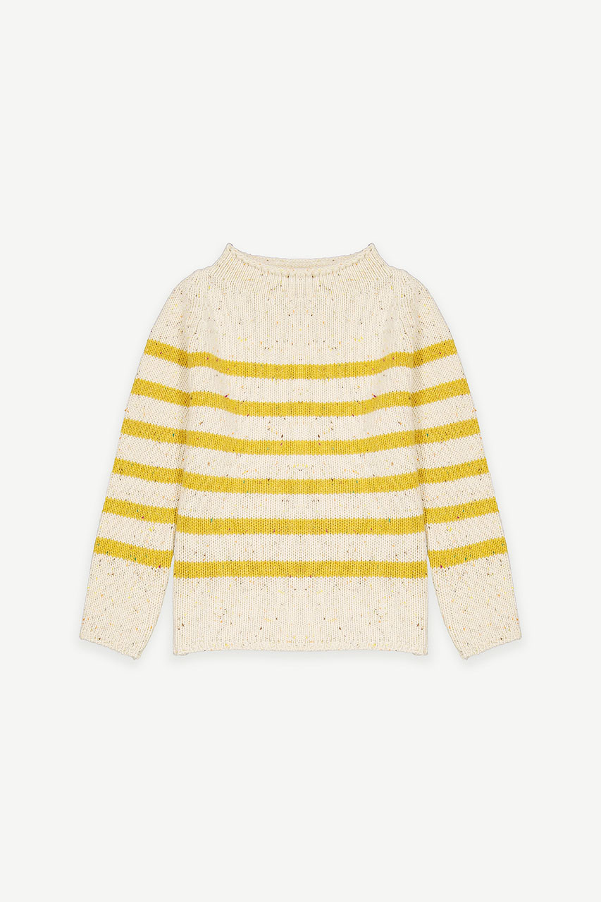 Stripe Boucle Boat Neck Jumper, Ivory/Mustard
