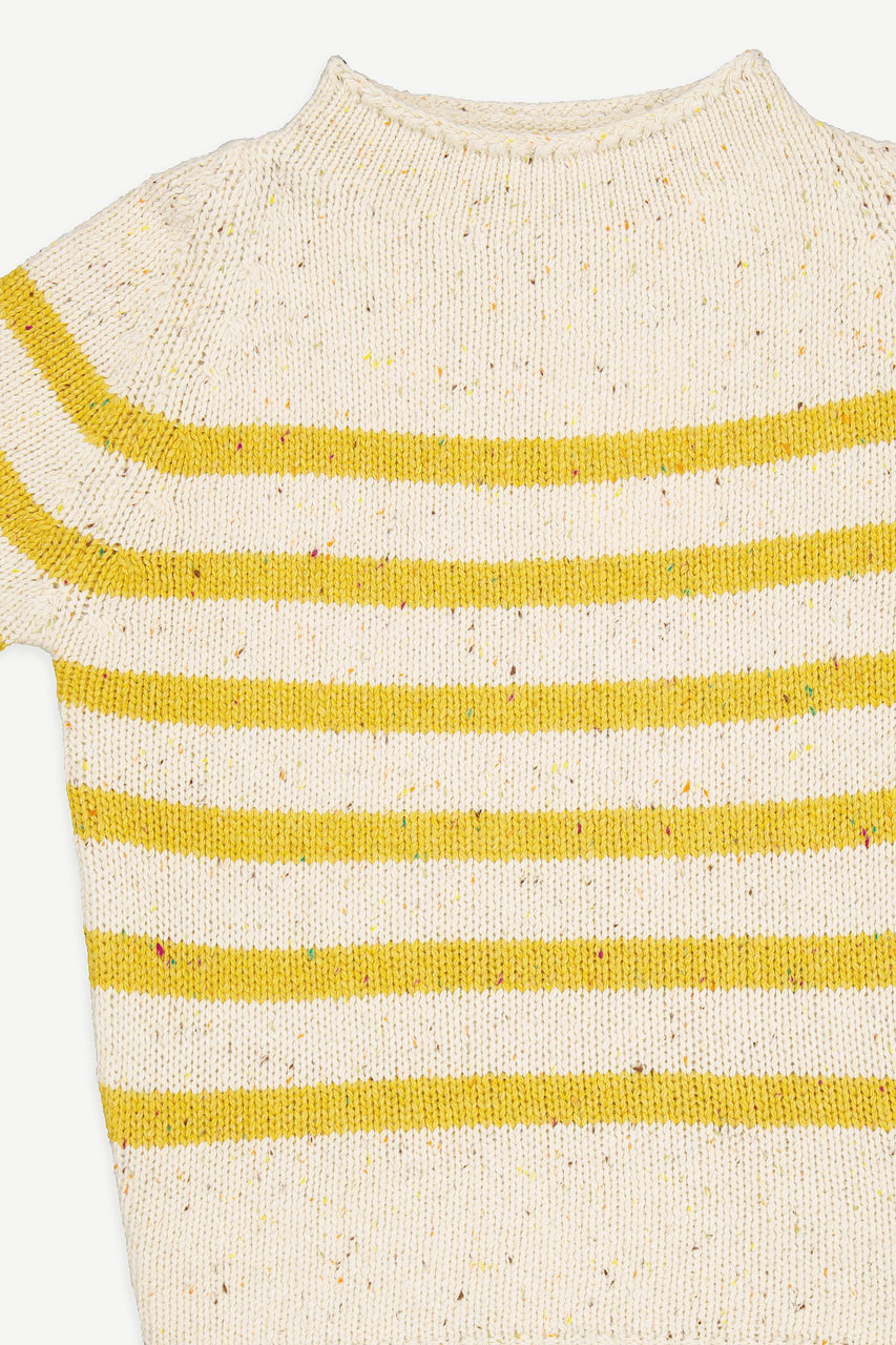 Stripe Boucle Boat Neck Jumper, Ivory/Mustard