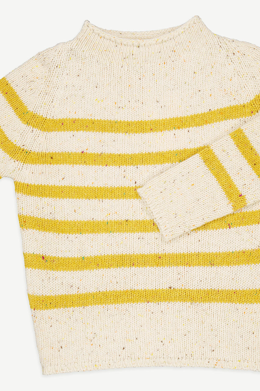 Stripe Boucle Boat Neck Jumper, Ivory/Mustard