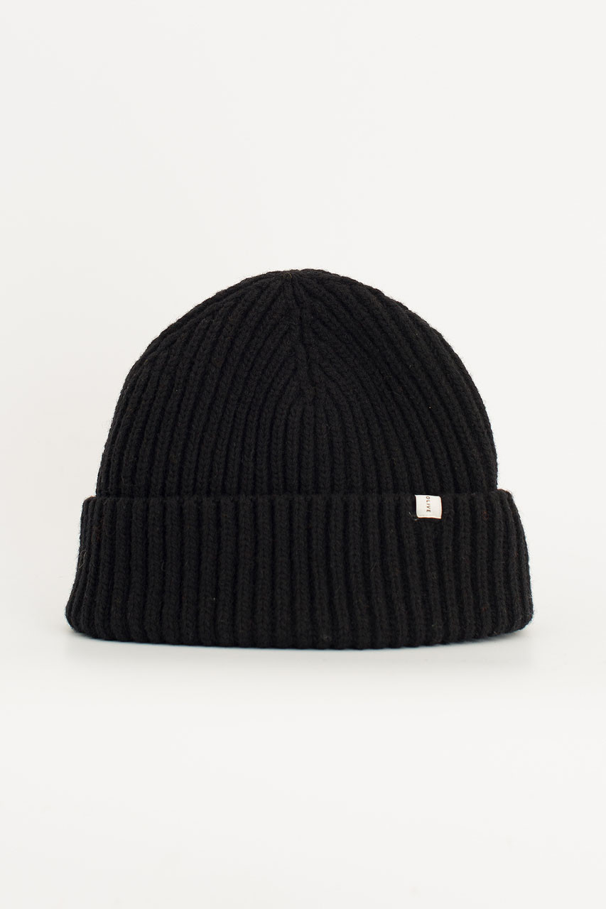 Himari Ribbed Wool Beanie, Black