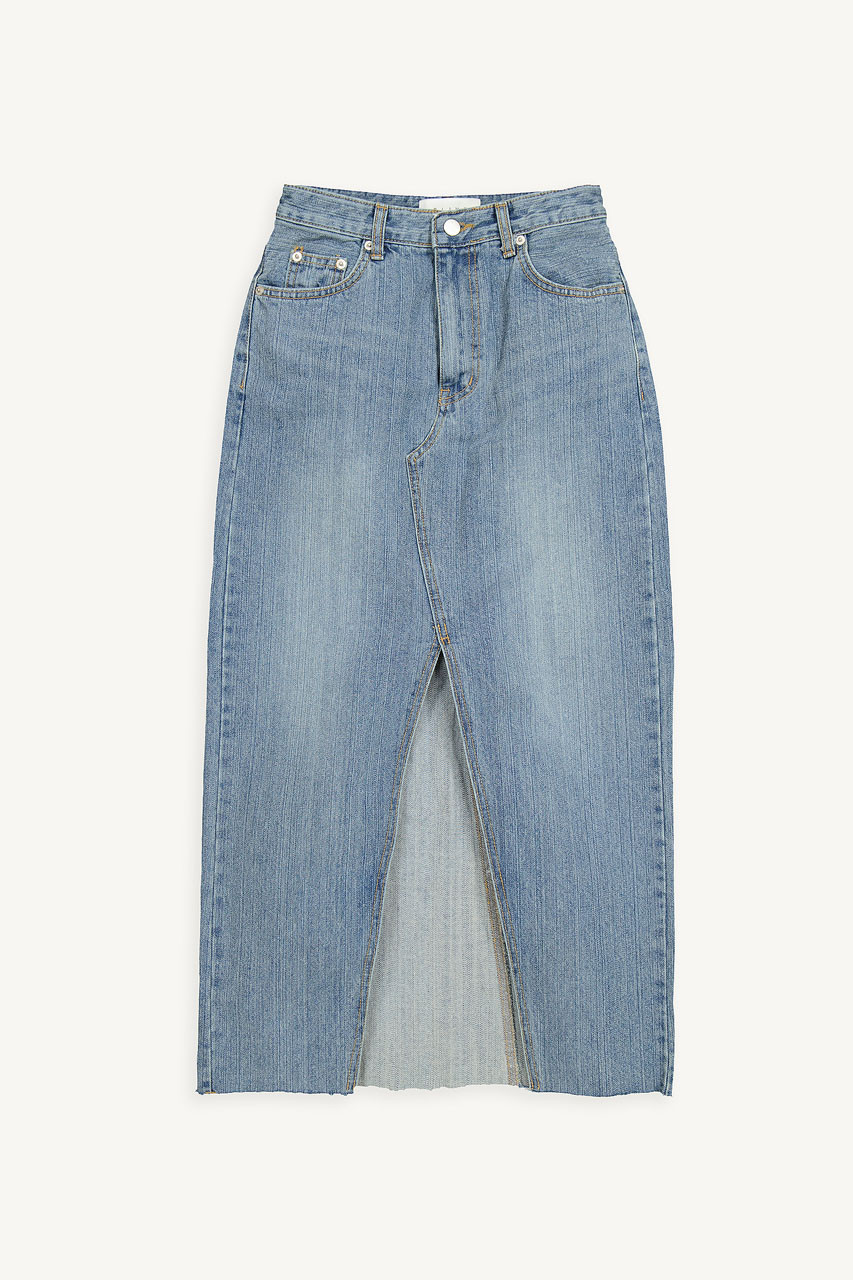 Slit Mid Length Denim Skirt, Blue