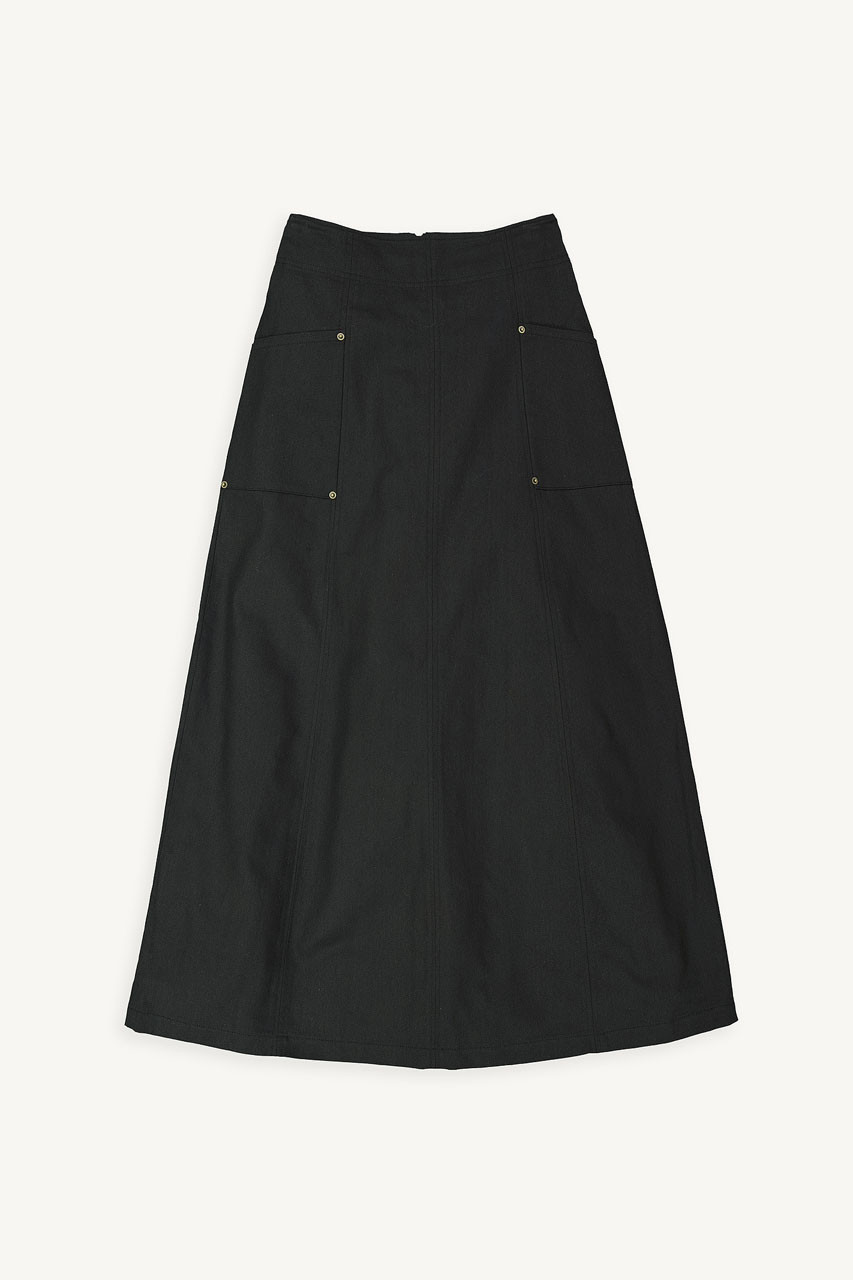 Kiko Cotton Long Skirt, Black