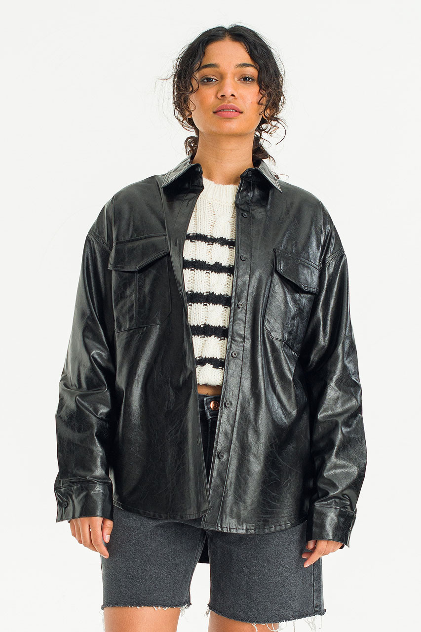 Jina Leatherette Shirt, Black