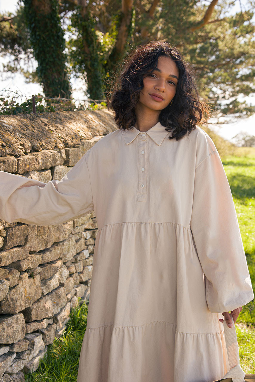 Leon Long Tiered Dress, Beige