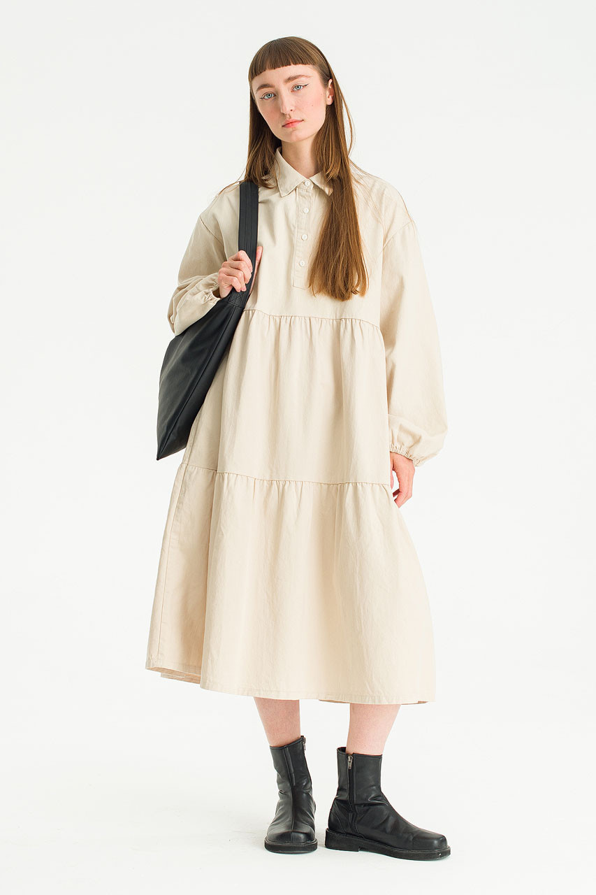 Leon Long Tiered Dress, Beige