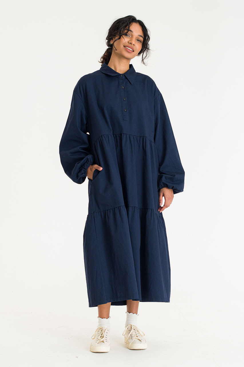 Leon Long Tiered Dress, Navy